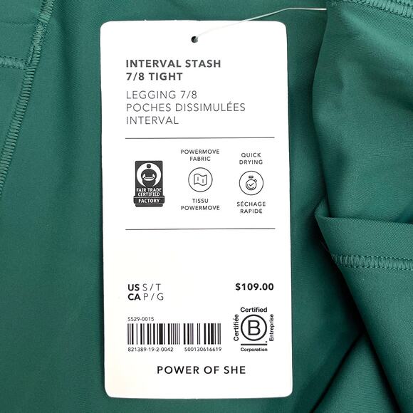 Athleta Interval Stash 7/8 Leggings Sz S TALL New $109 Trillium Green High Rise - Picture 8 of 9